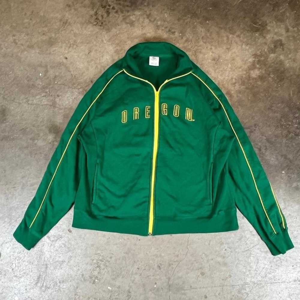 Campus Crew Oregon Ducks Track Jacket Green Yellow Zip Up Athletic Women's L‎